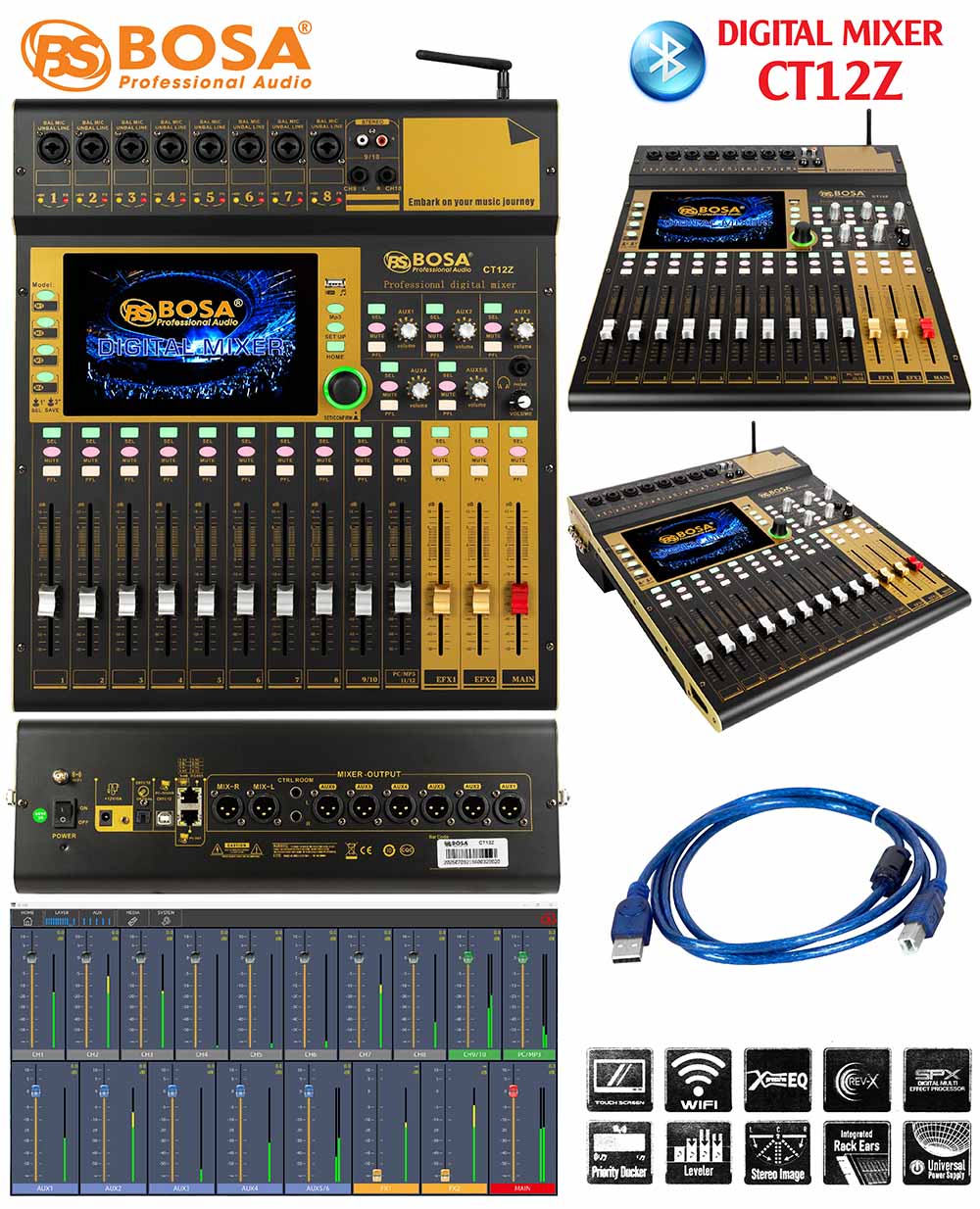 Digital mixer bosa CT12Z (vàng) bluetooth