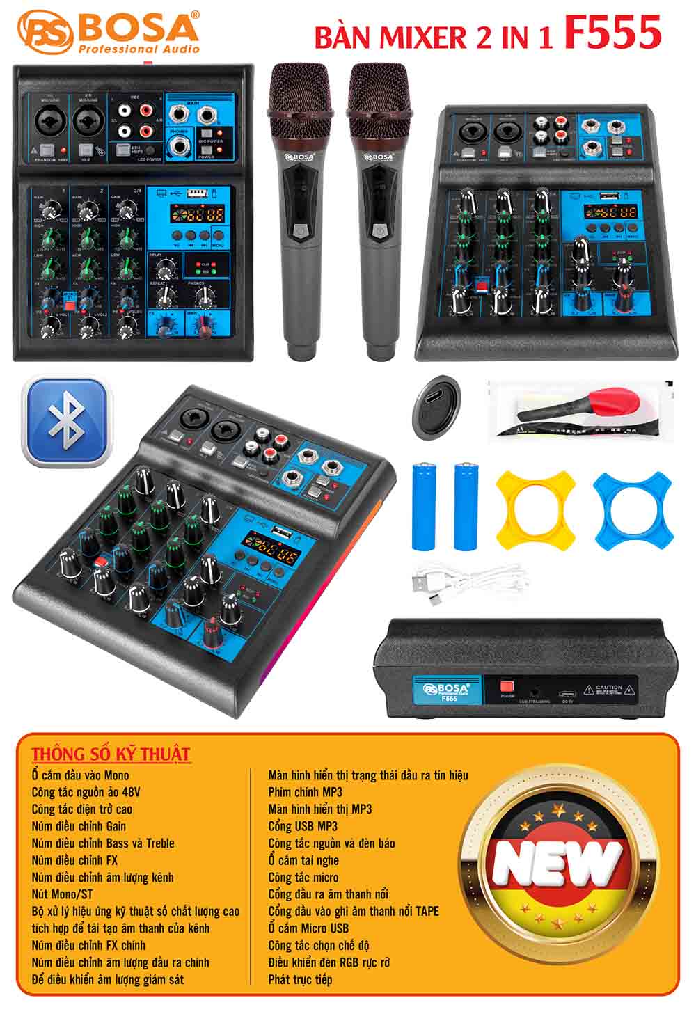 Bàn mixer 2 in 1 bosa F555