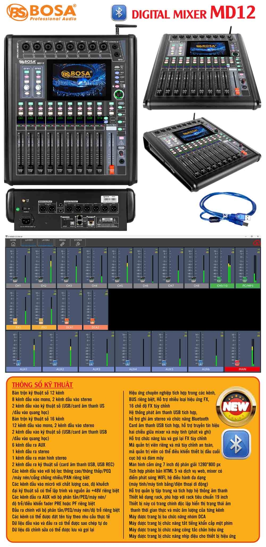 Mixer digital bosa MD12 (Bluetooth)