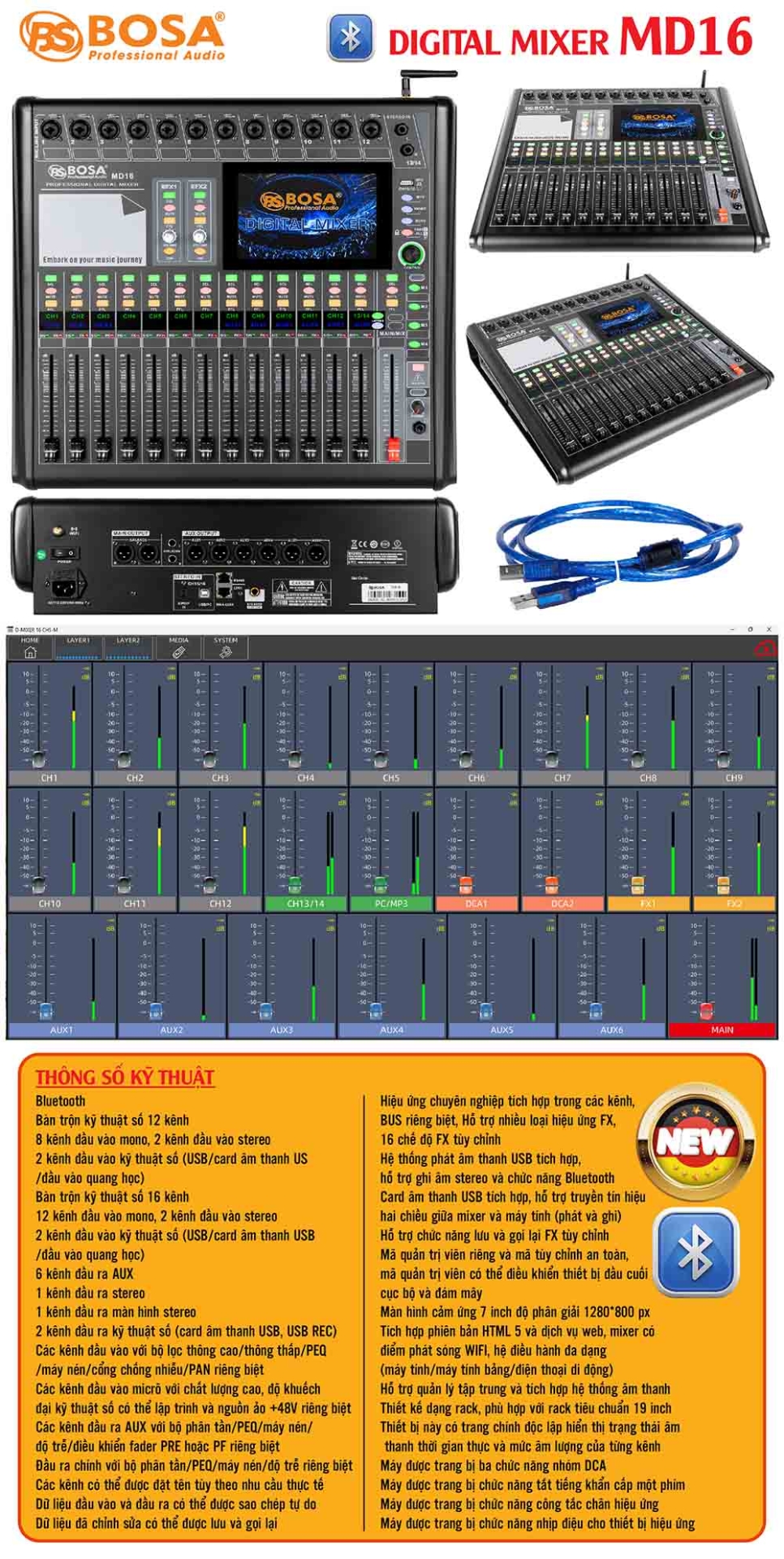 Mixer digital bosa MD16 (bluetooh)
