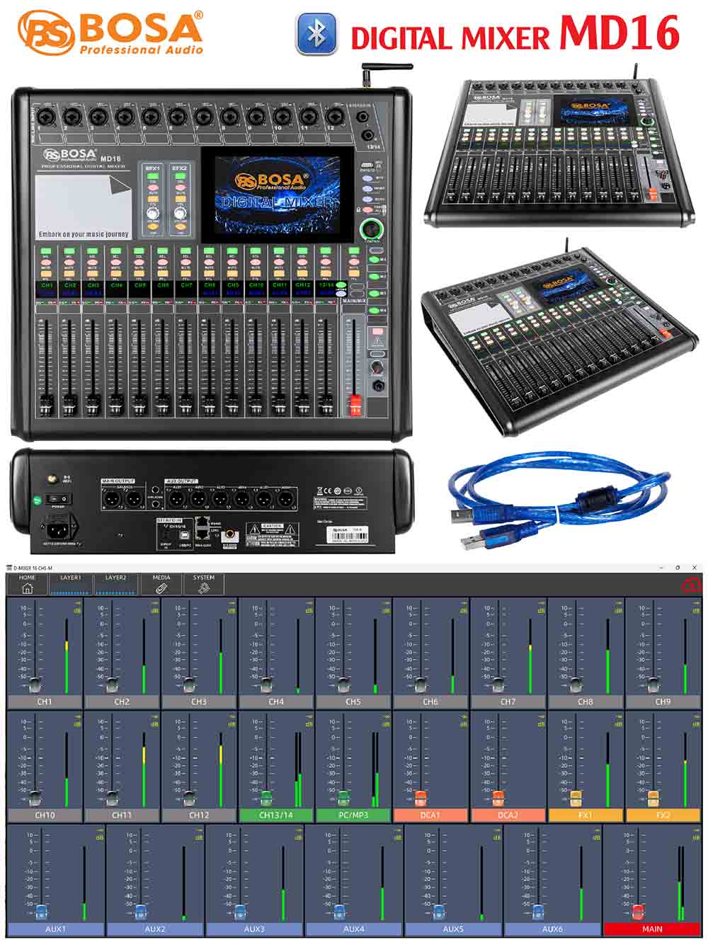 Mixer digital bosa MD16 (bluetooh)