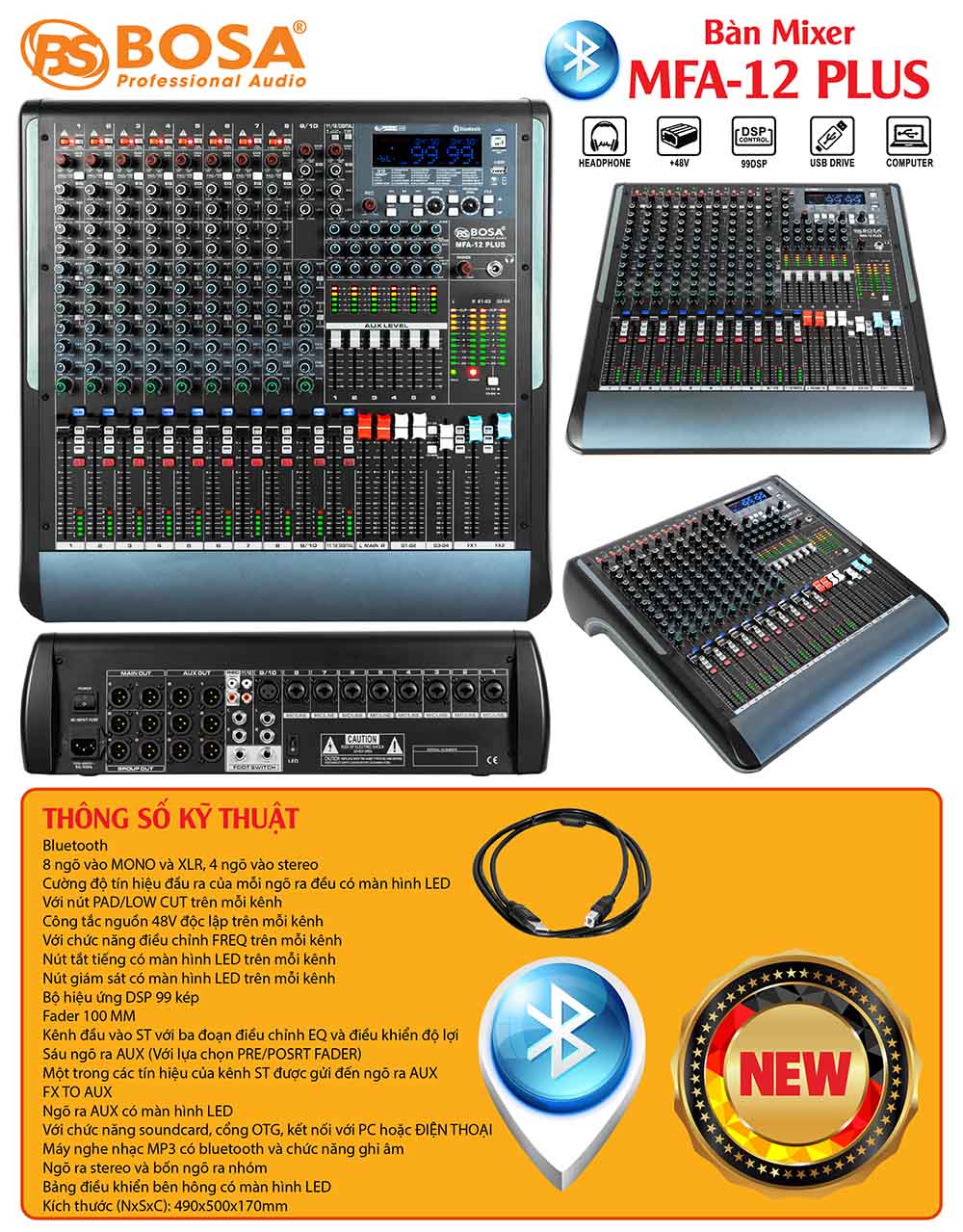 Bàn mixer bosa MFA-12 PLUS Bluethooth