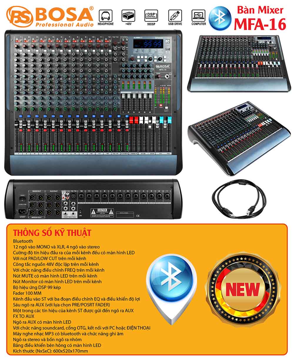 Bàn mixer bosa MFA-16 Bluetooth