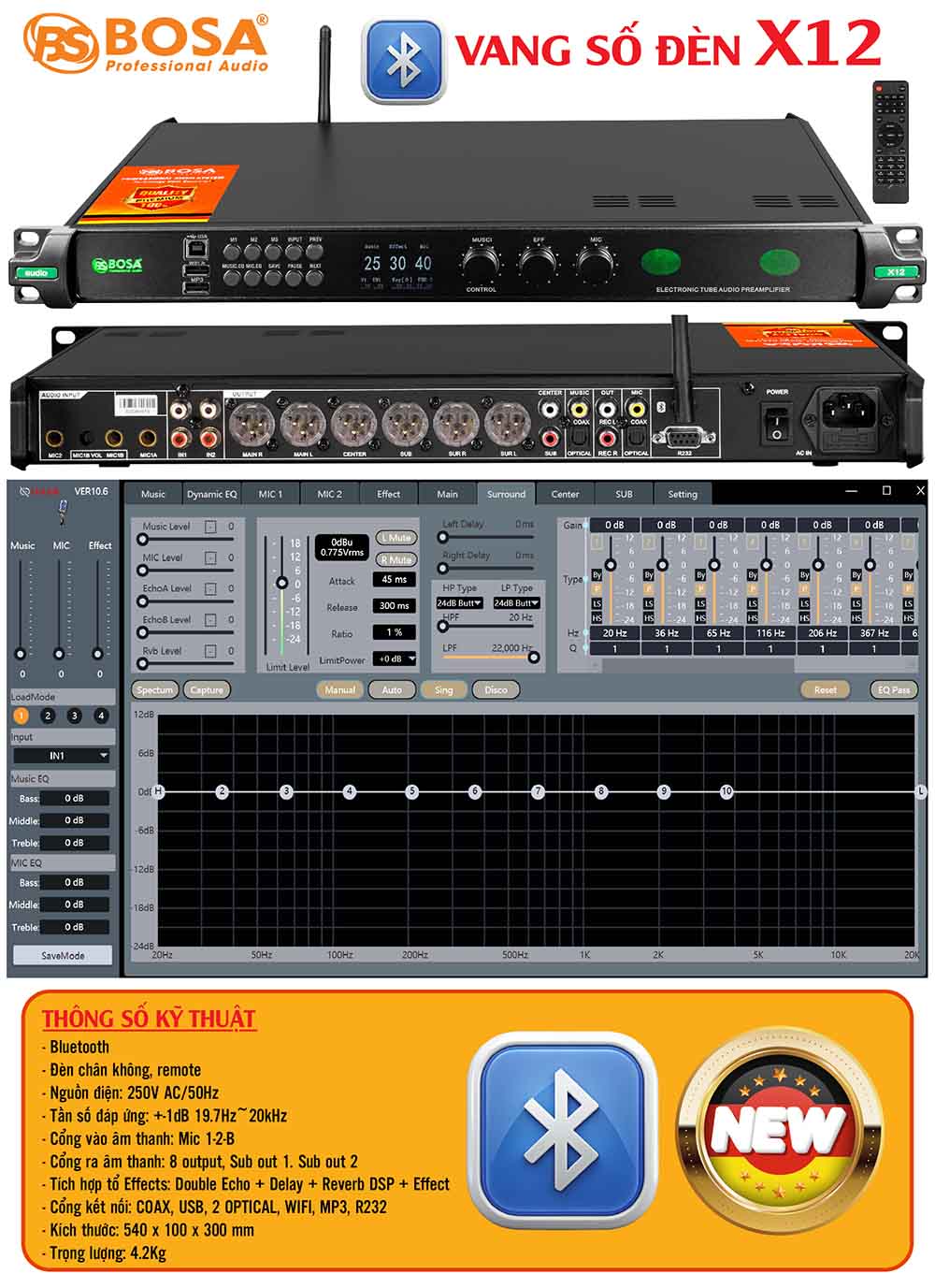 Vang số đèn bosa X12 (Bluetooth)