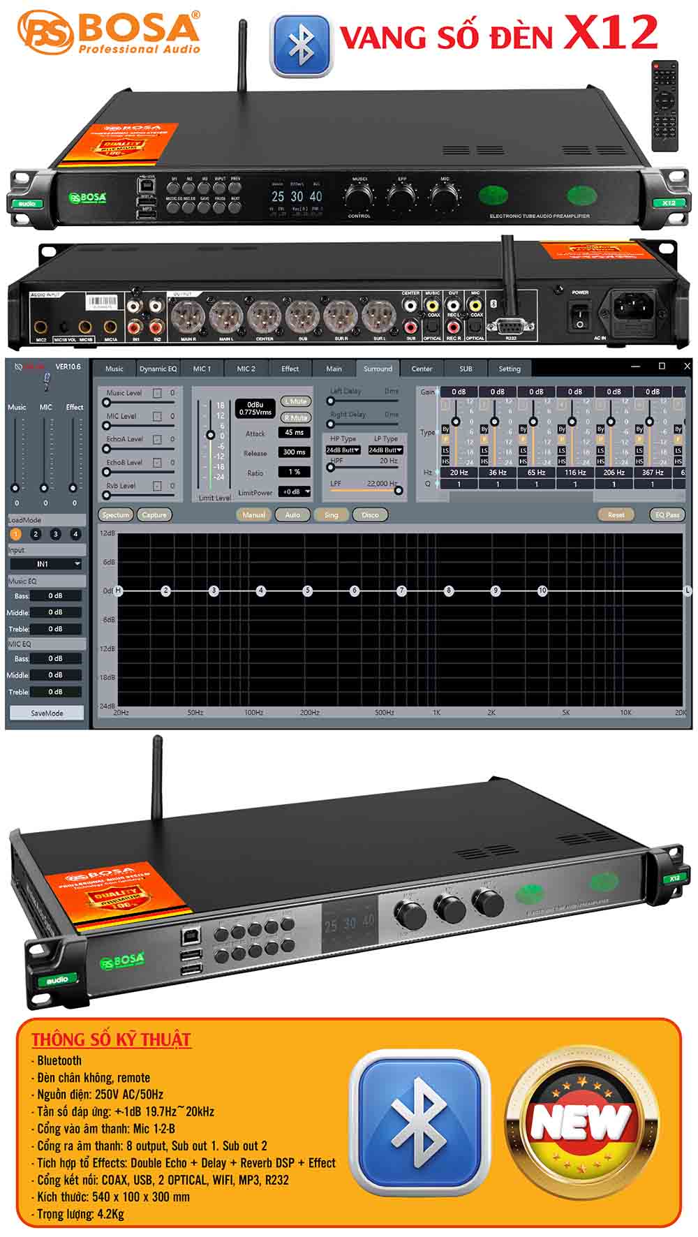 Vang số đèn bosa X12 (Bluetooth)